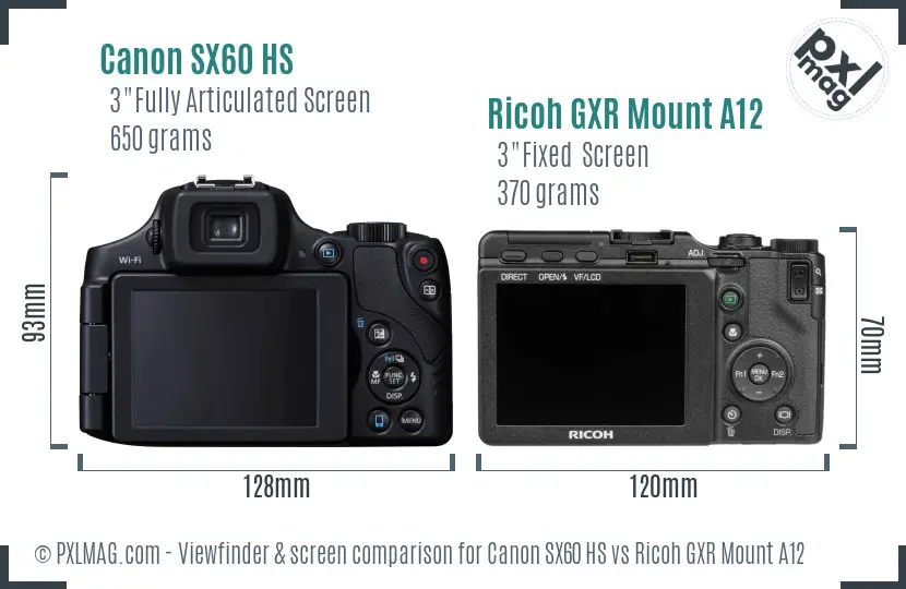 Canon SX60 HS vs Ricoh GXR Mount A12 Screen and Viewfinder comparison Canon SX60 HS vs Ricoh GXR Mount A12 Screen and Viewfinder comparison
