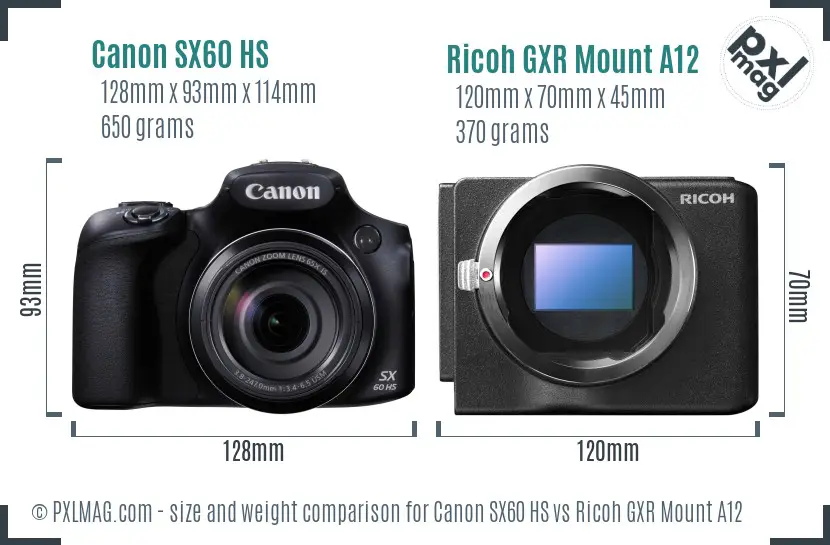 Canon SX60 HS vs Ricoh GXR Mount A12 size comparison Canon SX60 HS vs Ricoh GXR Mount A12 size comparison