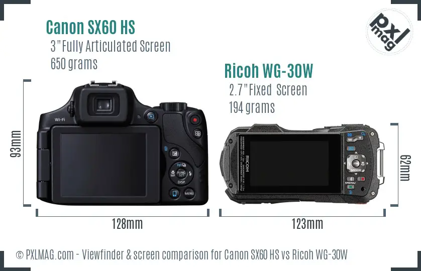 Canon SX60 HS vs Ricoh WG-30W Screen and Viewfinder comparison
