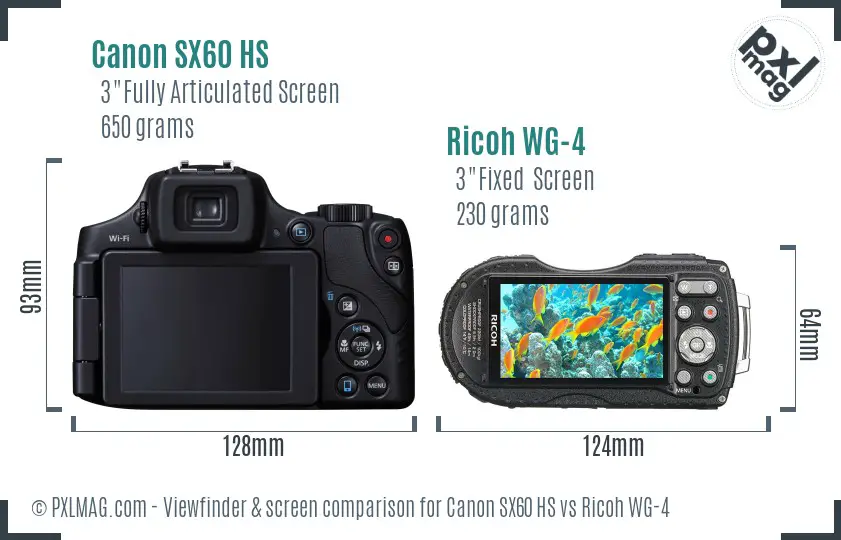 Canon SX60 HS vs Ricoh WG-4 Screen and Viewfinder comparison