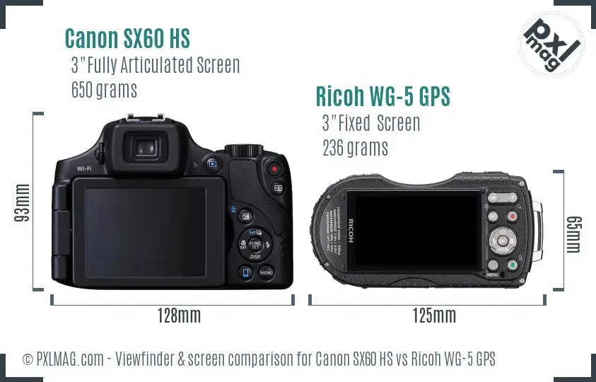 Canon SX60 HS vs Ricoh WG-5 GPS Screen and Viewfinder comparison Canon SX60 HS vs Ricoh WG-5 GPS Screen and Viewfinder comparison
