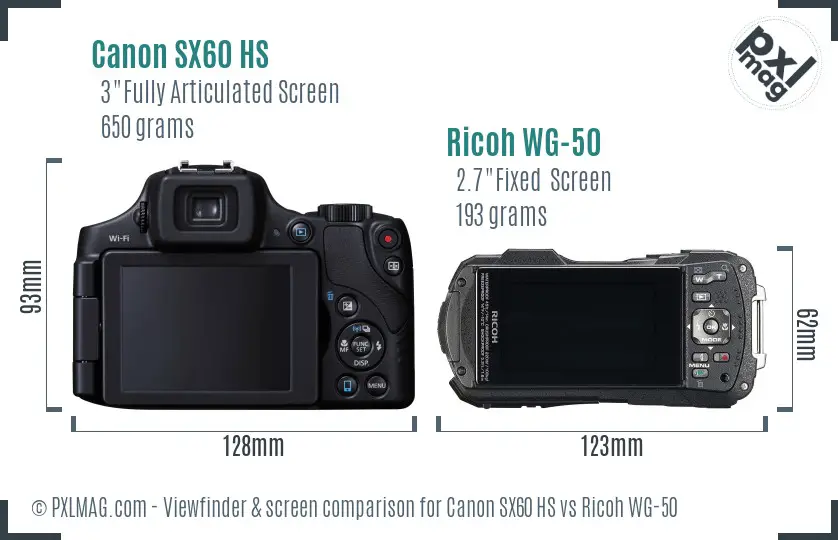 Canon SX60 HS vs Ricoh WG-50 Screen and Viewfinder comparison