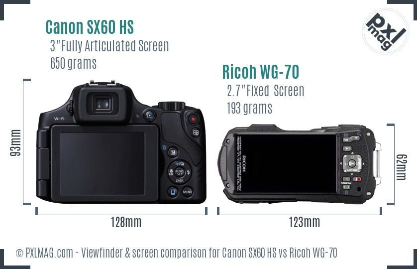 Canon SX60 HS vs Ricoh WG-70 Screen and Viewfinder comparison