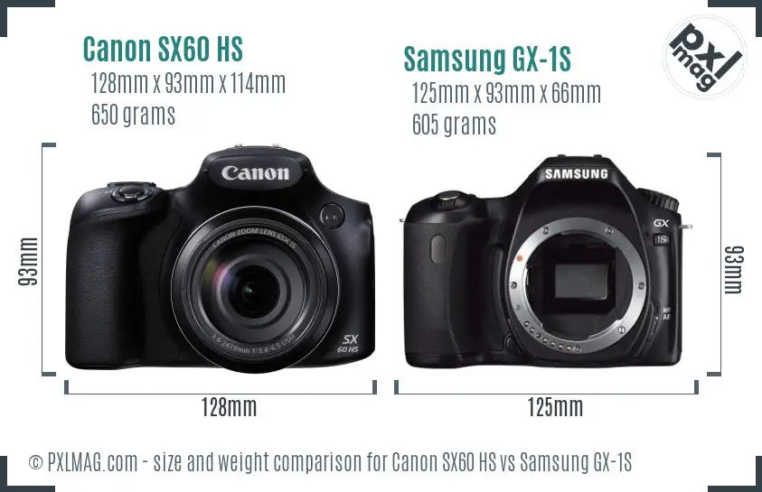 Canon SX60 HS vs Samsung GX-1S size comparison