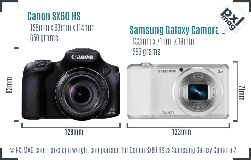 Canon SX60 HS vs Samsung Galaxy Camera 2 size comparison Canon SX60 HS vs Samsung Galaxy Camera 2 size comparison