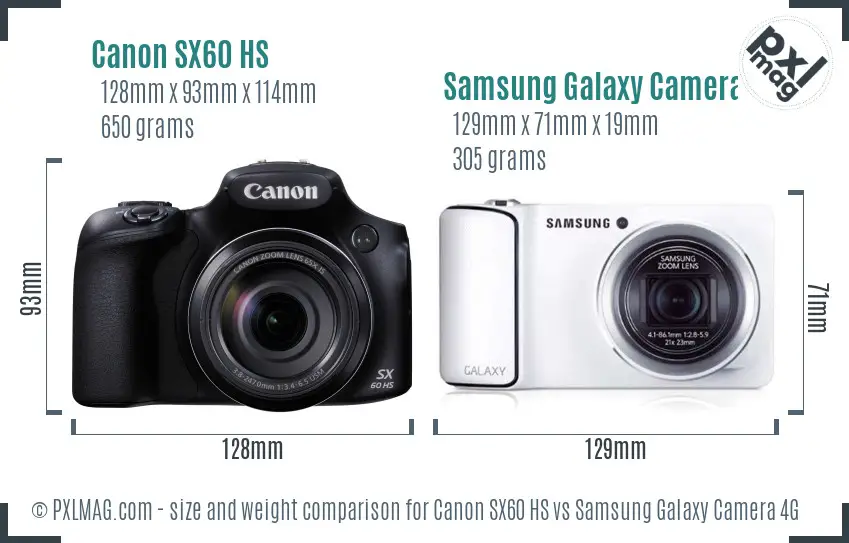 Canon SX60 HS vs Samsung Galaxy Camera 4G size comparison