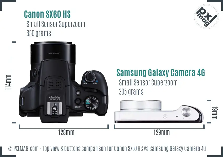 Canon SX60 HS vs Samsung Galaxy Camera 4G top view buttons comparison