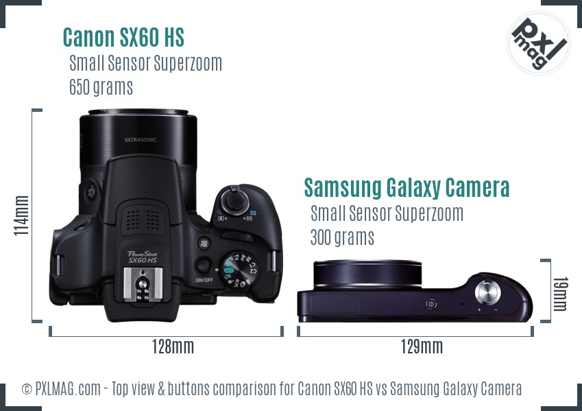 Canon SX60 HS vs Samsung Galaxy Camera top view buttons comparison