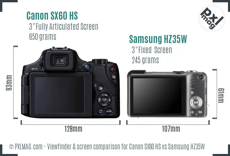 Canon SX60 HS vs Samsung HZ35W Screen and Viewfinder comparison