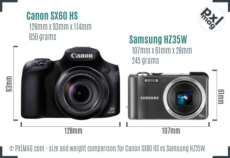 Canon SX60 HS vs Samsung HZ35W size comparison