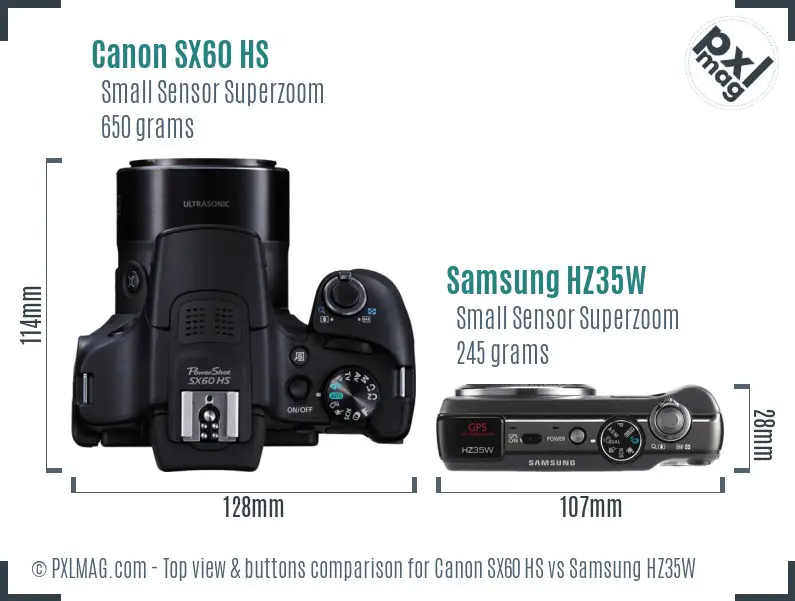 Canon SX60 HS vs Samsung HZ35W top view buttons comparison