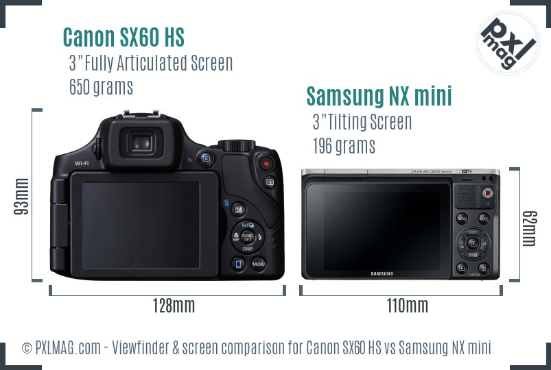 Canon SX60 HS vs Samsung NX mini Screen and Viewfinder comparison