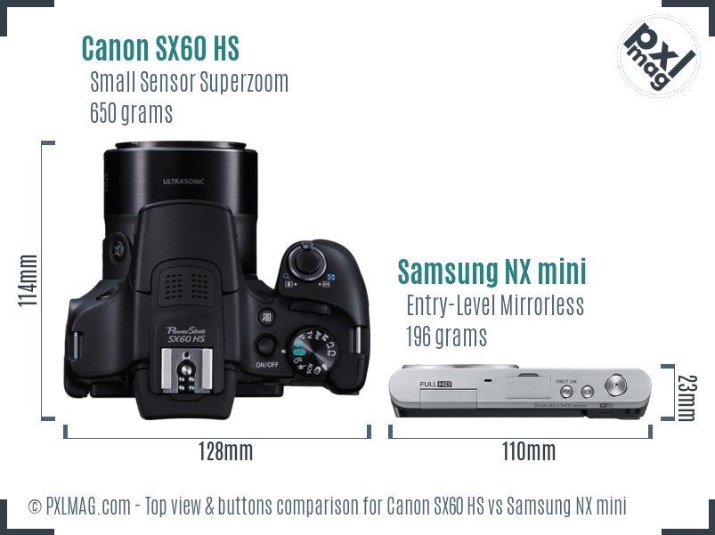 Canon SX60 HS vs Samsung NX mini top view buttons comparison