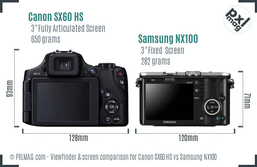 Canon SX60 HS vs Samsung NX100 Screen and Viewfinder comparison
