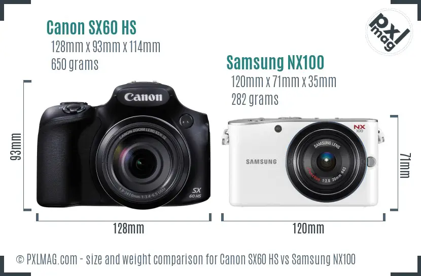 Canon SX60 HS vs Samsung NX100 size comparison