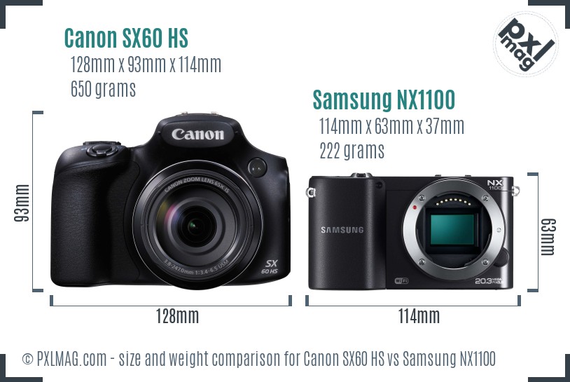 Canon SX60 HS vs Samsung NX1100 size comparison Canon SX60 HS vs Samsung NX1100 size comparison
