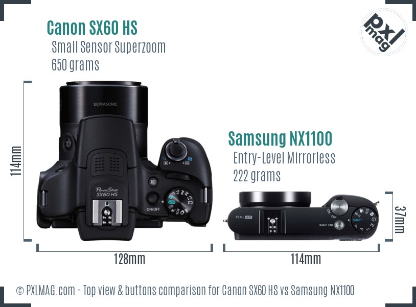 Canon SX60 HS vs Samsung NX1100 top view buttons comparison