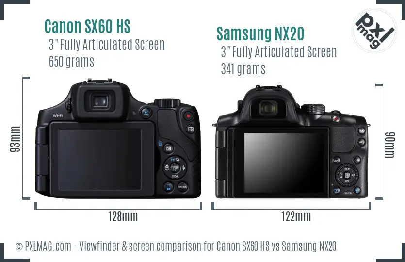 Canon SX60 HS vs Samsung NX20 Screen and Viewfinder comparison