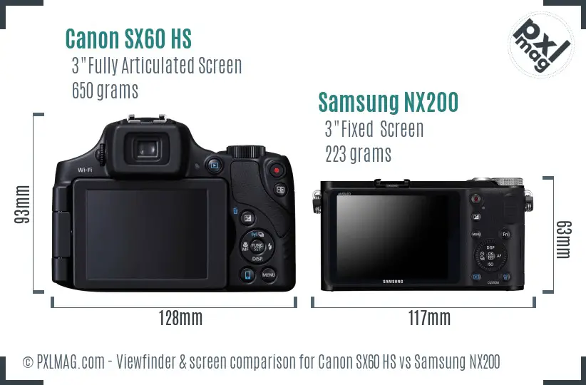Canon SX60 HS vs Samsung NX200 Screen and Viewfinder comparison Canon SX60 HS vs Samsung NX200 Screen and Viewfinder comparison