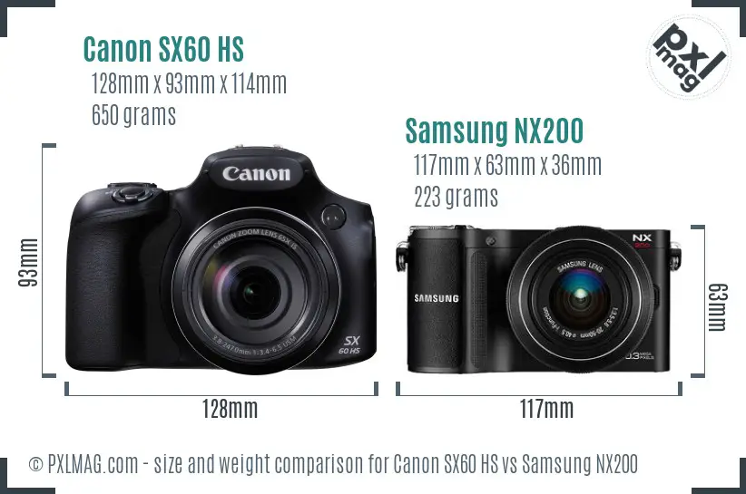 Canon SX60 HS vs Samsung NX200 size comparison Canon SX60 HS vs Samsung NX200 size comparison
