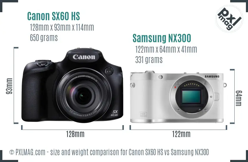 Canon SX60 HS vs Samsung NX300 size comparison