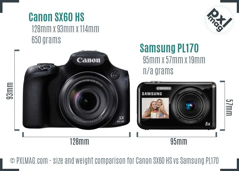 Canon SX60 HS vs Samsung PL170 size comparison Canon SX60 HS vs Samsung PL170 size comparison