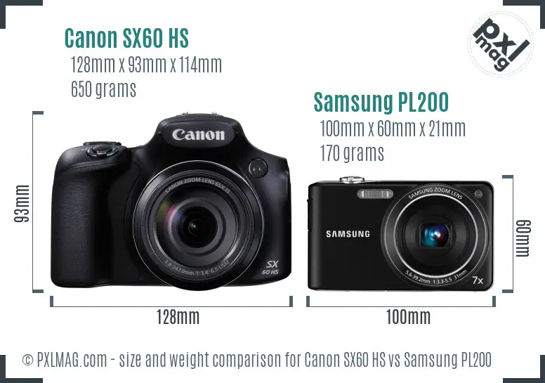 Canon SX60 HS vs Samsung PL200 size comparison