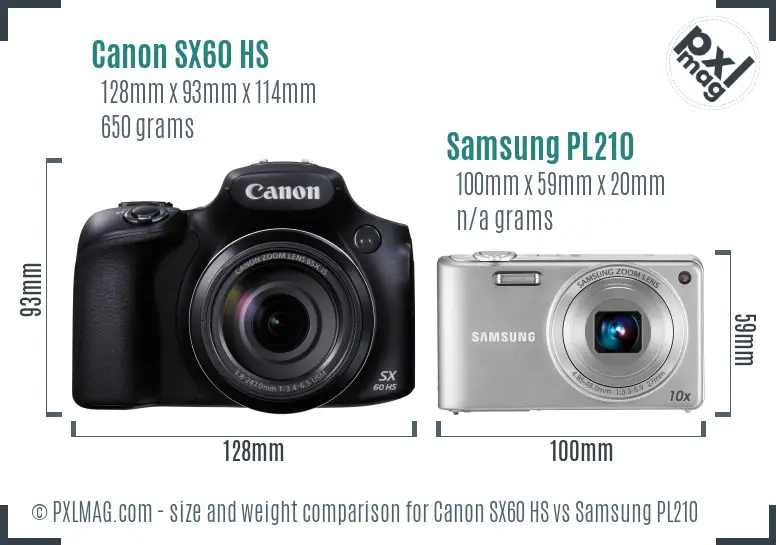 Canon SX60 HS vs Samsung PL210 size comparison Canon SX60 HS vs Samsung PL210 size comparison