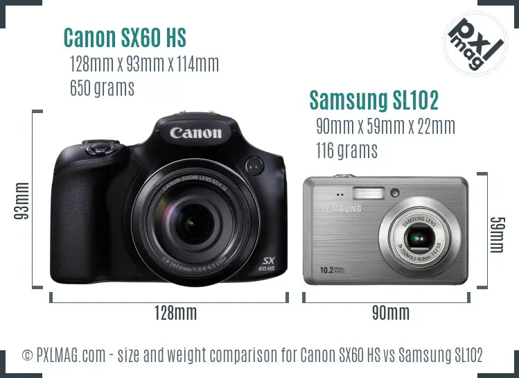 Canon SX60 HS vs Samsung SL102 size comparison