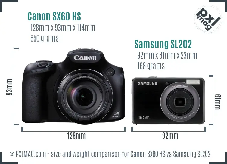 Canon SX60 HS vs Samsung SL202 size comparison