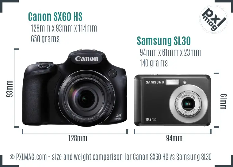 Canon SX60 HS vs Samsung SL30 size comparison