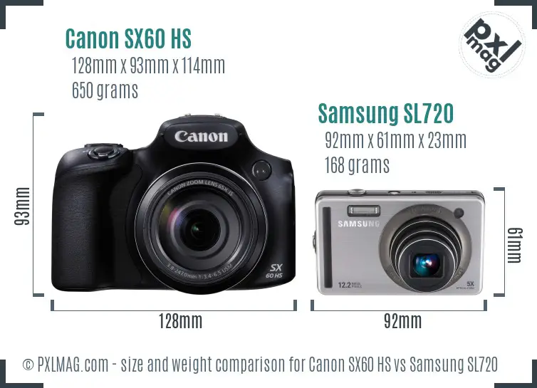 Canon SX60 HS vs Samsung SL720 size comparison