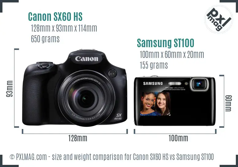 Canon SX60 HS vs Samsung ST100 size comparison Canon SX60 HS vs Samsung ST100 size comparison