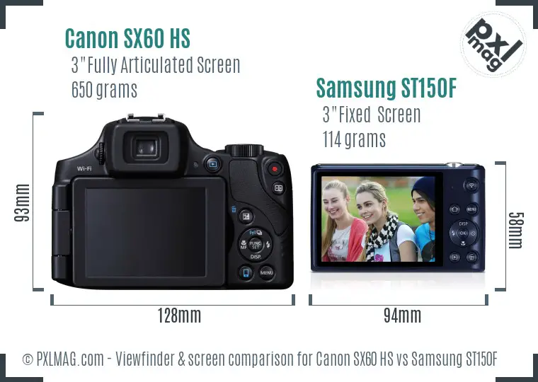 Canon SX60 HS vs Samsung ST150F Screen and Viewfinder comparison