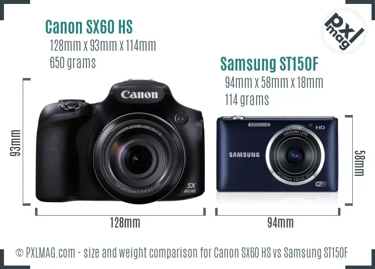 Canon SX60 HS vs Samsung ST150F size comparison