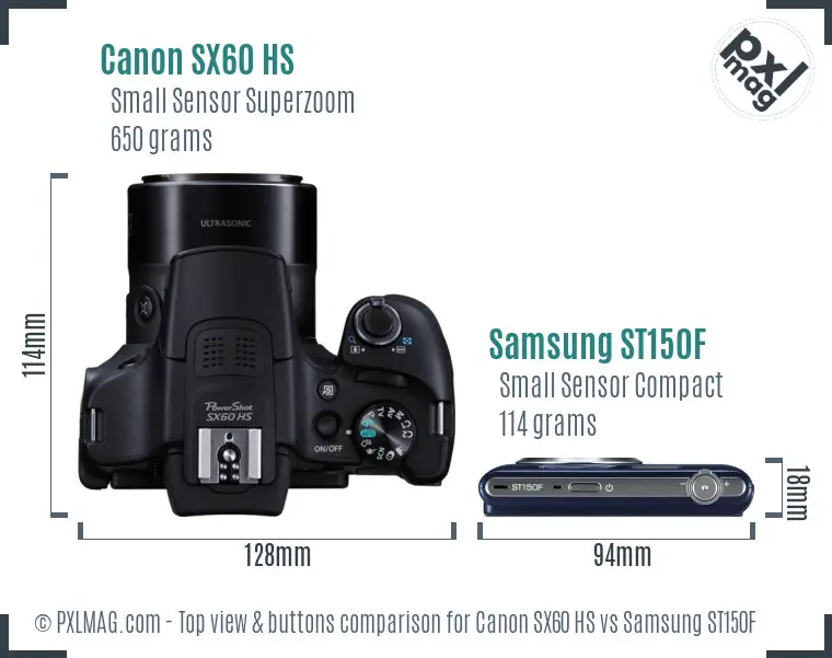 Canon SX60 HS vs Samsung ST150F top view buttons comparison