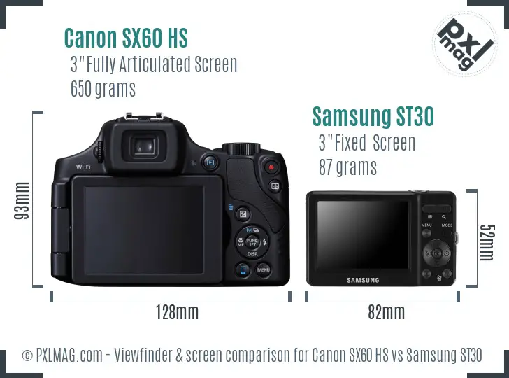 Canon SX60 HS vs Samsung ST30 Screen and Viewfinder comparison