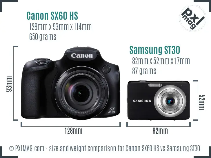 Canon SX60 HS vs Samsung ST30 size comparison