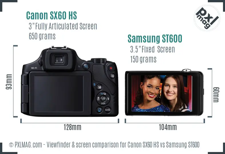 Canon SX60 HS vs Samsung ST600 Screen and Viewfinder comparison