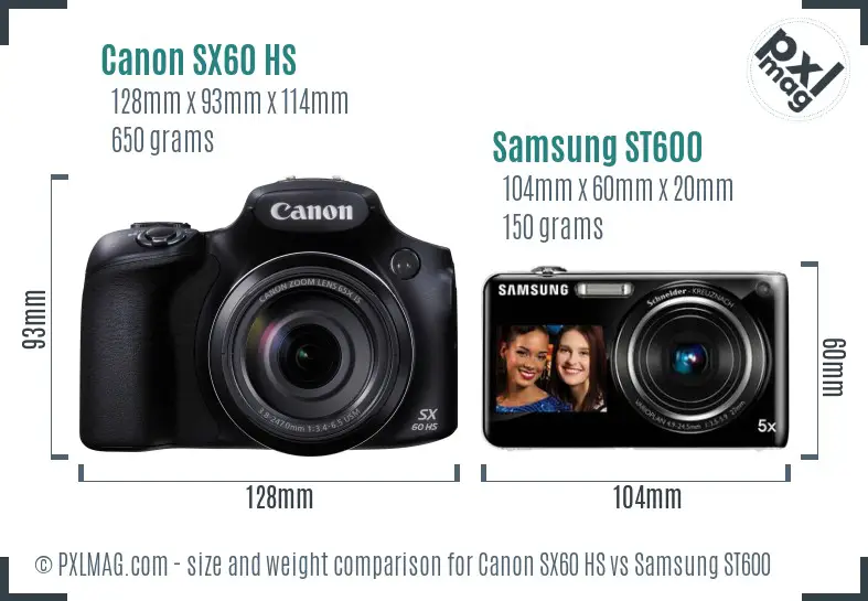 Canon SX60 HS vs Samsung ST600 size comparison