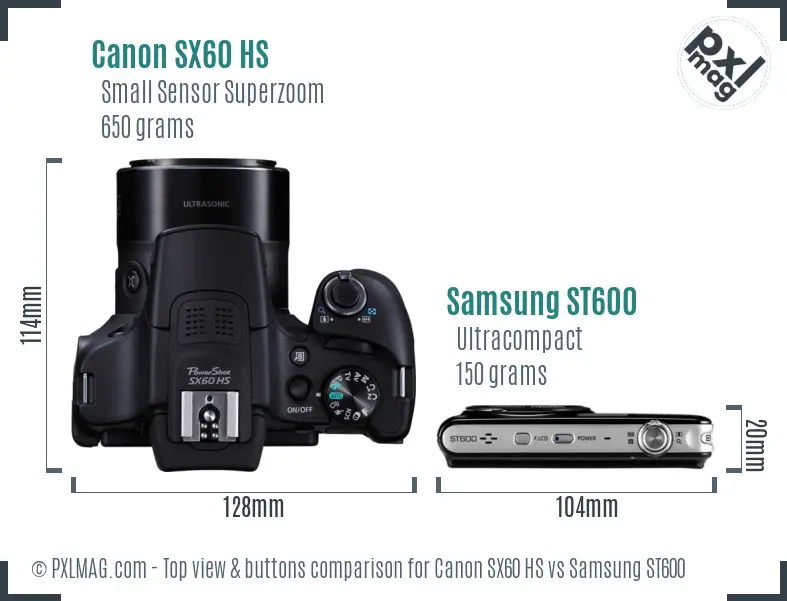 Canon SX60 HS vs Samsung ST600 top view buttons comparison