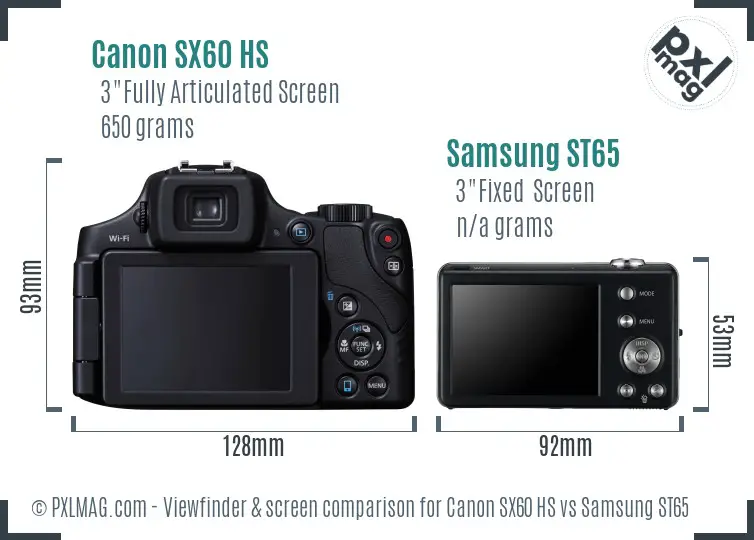 Canon SX60 HS vs Samsung ST65 Screen and Viewfinder comparison