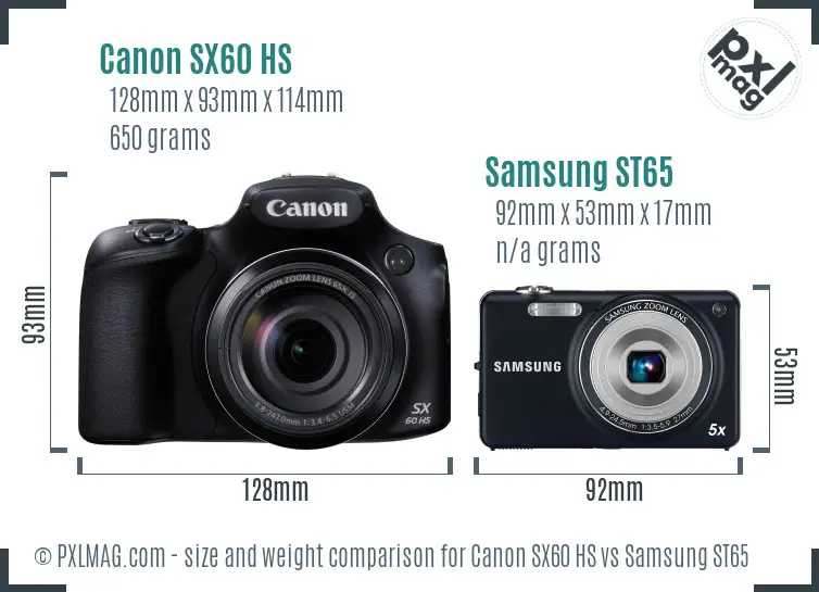 Canon SX60 HS vs Samsung ST65 size comparison