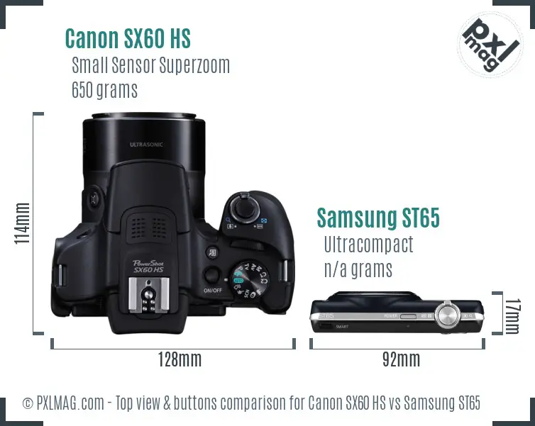 Canon SX60 HS vs Samsung ST65 top view buttons comparison