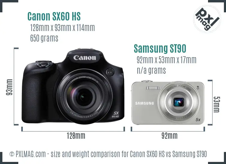 Canon SX60 HS vs Samsung ST90 size comparison
