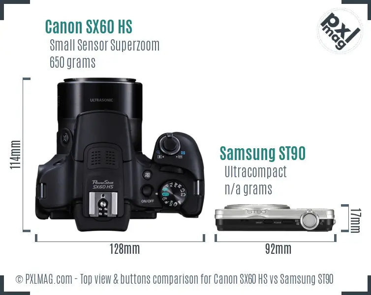 Canon SX60 HS vs Samsung ST90 top view buttons comparison