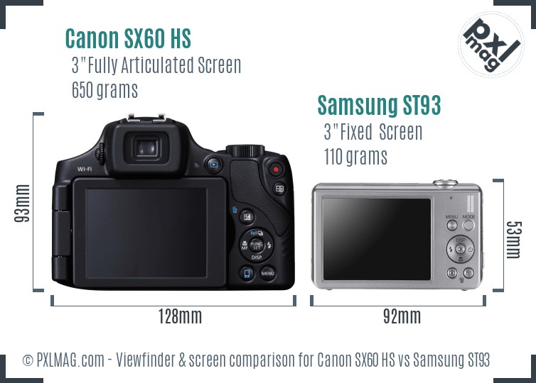 Canon SX60 HS vs Samsung ST93 Screen and Viewfinder comparison