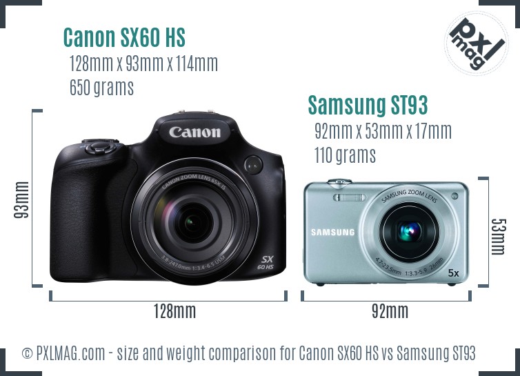 Canon SX60 HS vs Samsung ST93 size comparison