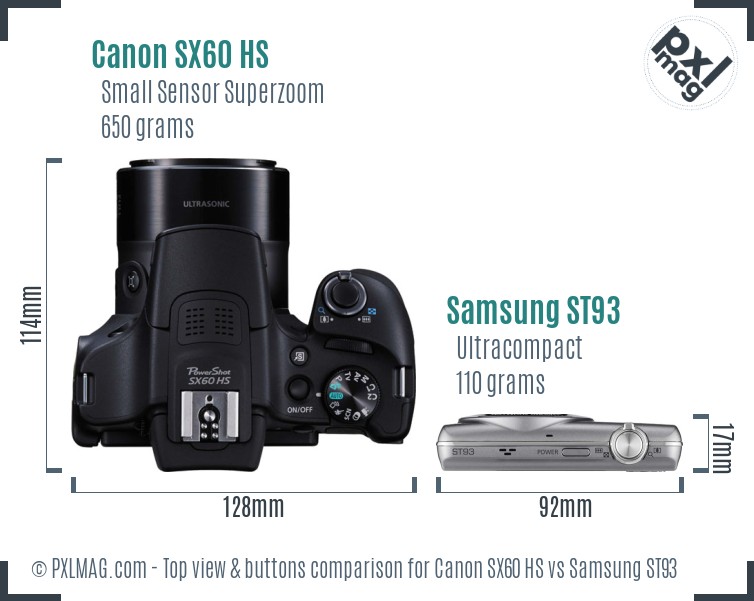 Canon SX60 HS vs Samsung ST93 top view buttons comparison