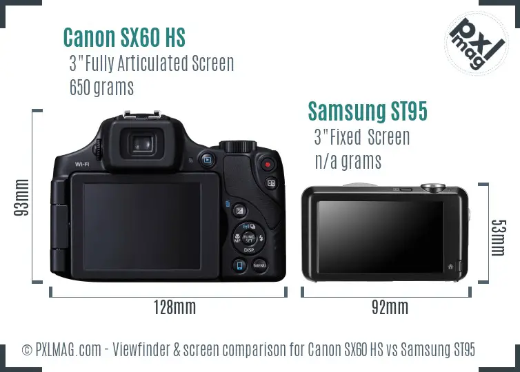 Canon SX60 HS vs Samsung ST95 Screen and Viewfinder comparison